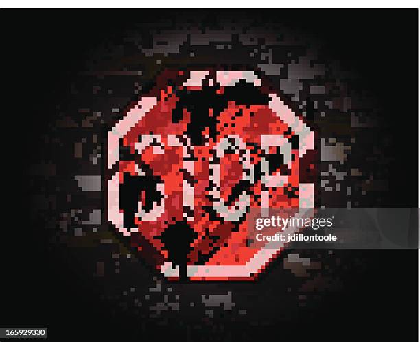 stop sign on brick wall - rural road intersection stock illustrations