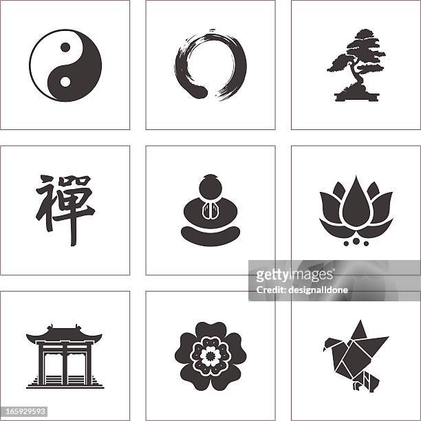 zen symbols - bonsai tree stock illustrations