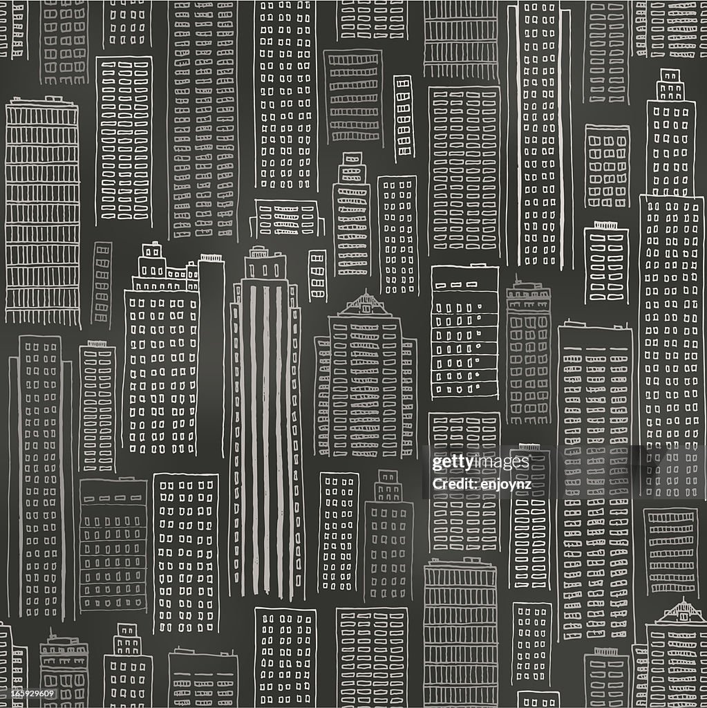 Seamless buildings blackboard background