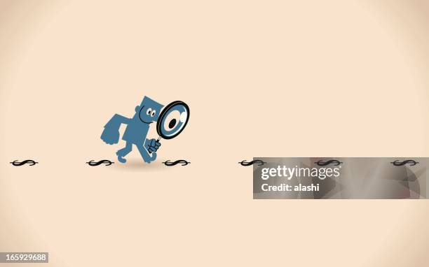 man with magnifying glass looking for money - loup 幅插畫檔、美工圖案、卡通及圖標