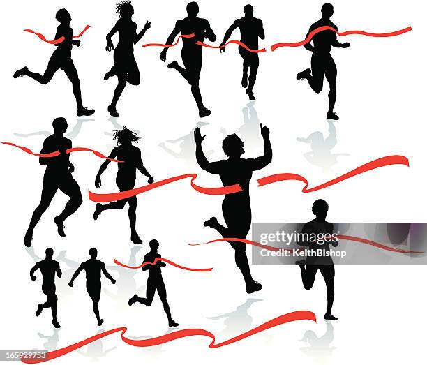 ilustraciones, imágenes clip art, dibujos animados e iconos de stock de finish line-corredor de atleta de pista y campo - fin