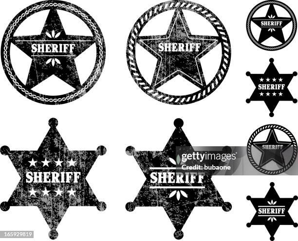 sheriff badges schwarz und weiß lizenzfreie vektor icon-set - wilder westen stock-grafiken, -clipart, -cartoons und -symbole