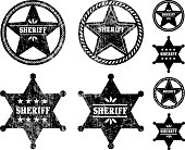 Sheriff Badges black and white royalty free vector icon set