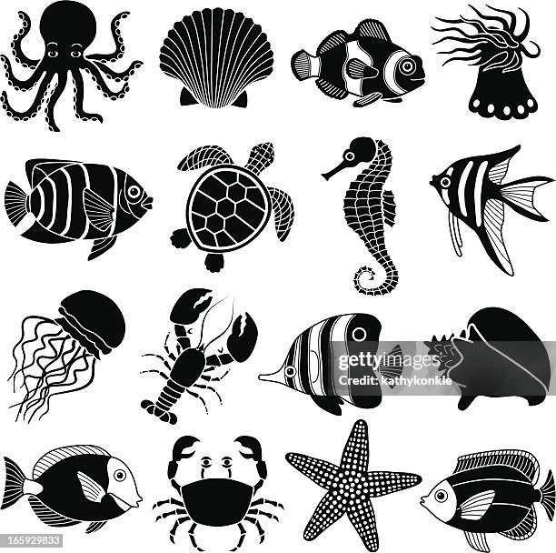 sea creatures icons - turtle stock illustrations stock illustrations