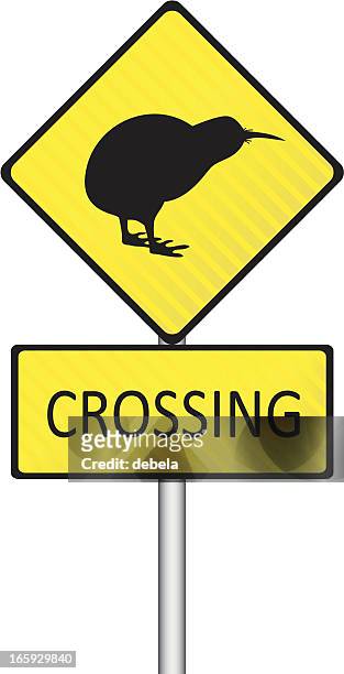 kiwi crossing road sign - national landmark stock illustrations