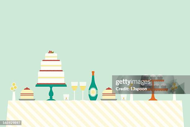 ilustraciones, imágenes clip art, dibujos animados e iconos de stock de mesa de boda - tarta postre