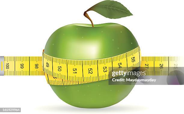 stockillustraties, clipart, cartoons en iconen met dieting weight loss - granny smith appel