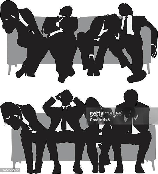 silhouette der business-menschen ruhen auf couch - fade in stock-grafiken, -clipart, -cartoons und -symbole