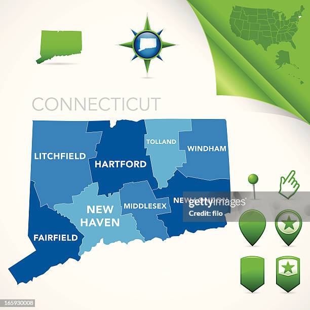 connecticut county map - connecticut stock illustrations