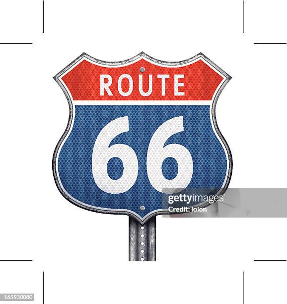 american route 66 road sign - two lanes to one stock illustrations