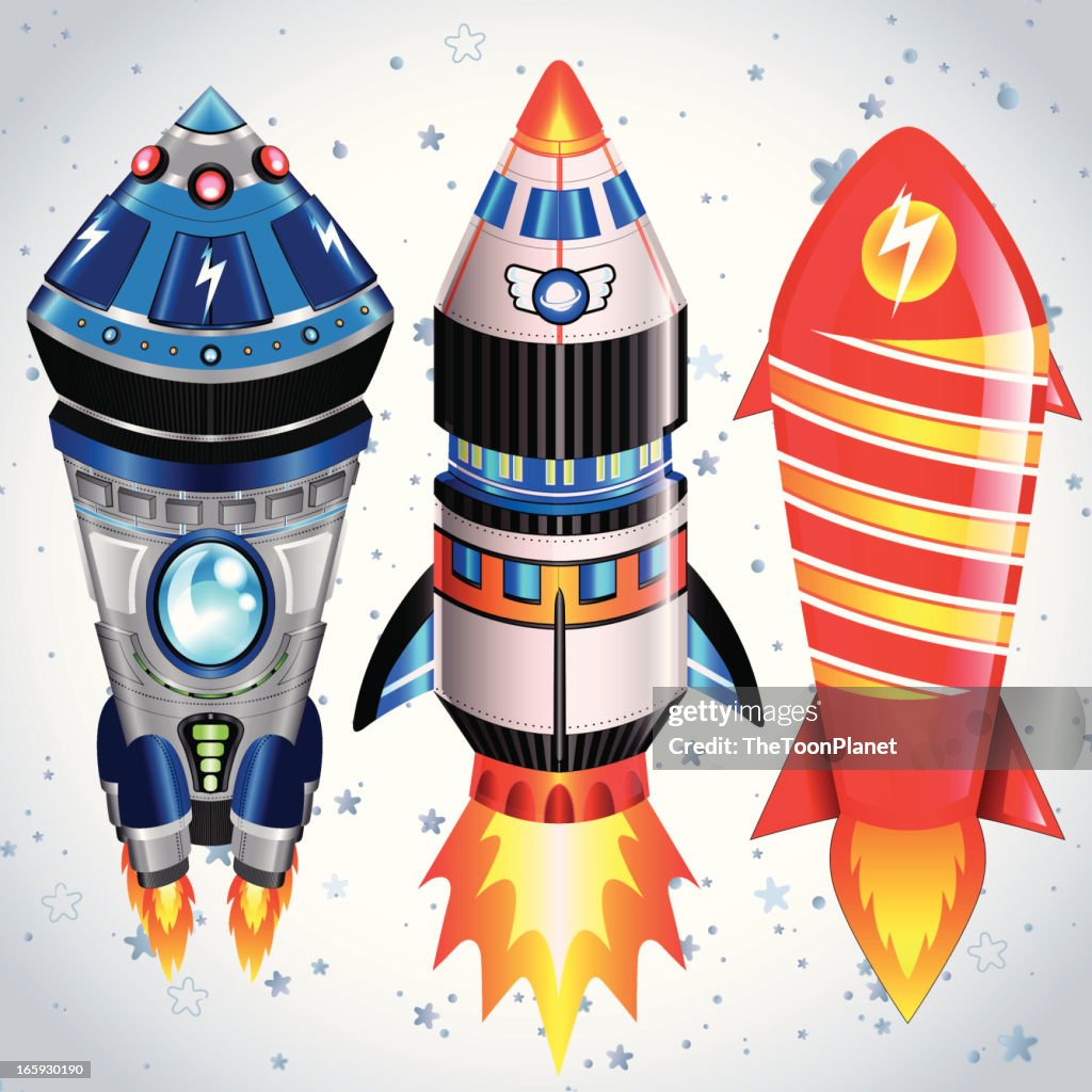 Cartoon Space Rockets Vector Illustration Set High-Res Vector Graphic ...