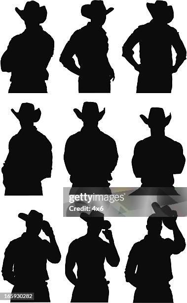 multiple images of a cowboy - cowboy hat stock illustrations