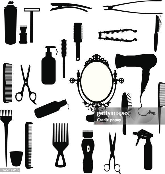 hair tools silhouette - beautician stock illustrations