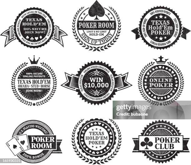 online poker texas hold em black & white icon set - texas hold 'em stock illustrations