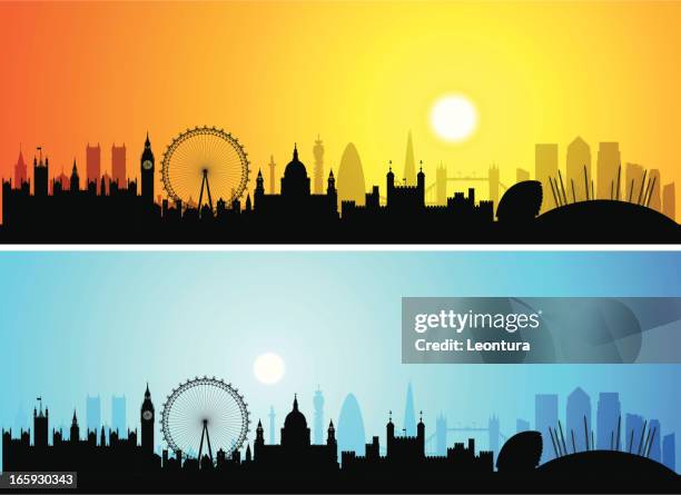 london skylines (buildings are detailed, moveable and complete) - canary wharf stock illustrations