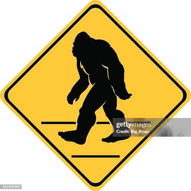 bigfoot crossing sign - yeti stock illustrations