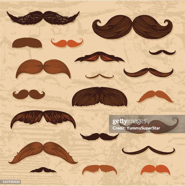 mustache hand-drawn set - thin lips stock illustrations