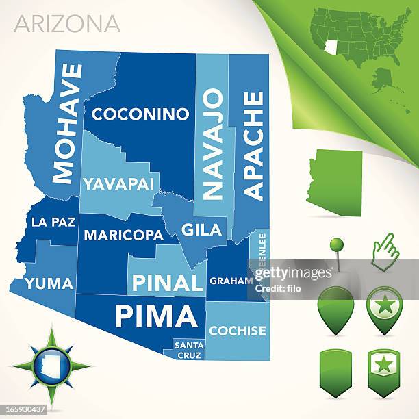 arizona county map - 亞利桑那州 幅插畫檔、美工圖案、卡通及圖標