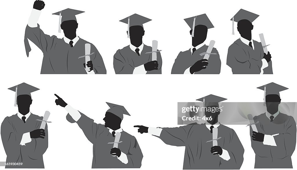 Multiple images of a male graduate with diploma