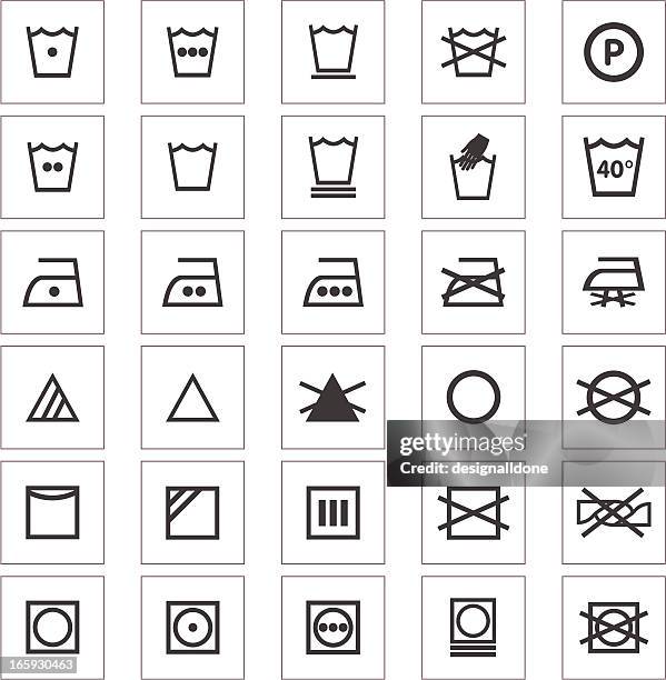 clothing care fabric icons - washing up stock illustrations