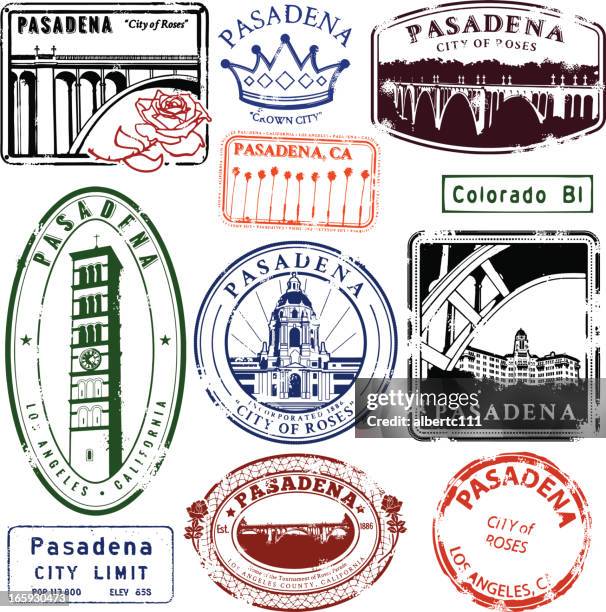 ilustrações de stock, clip art, desenhos animados e ícones de selos vintage pasadena - pasadena califórnia