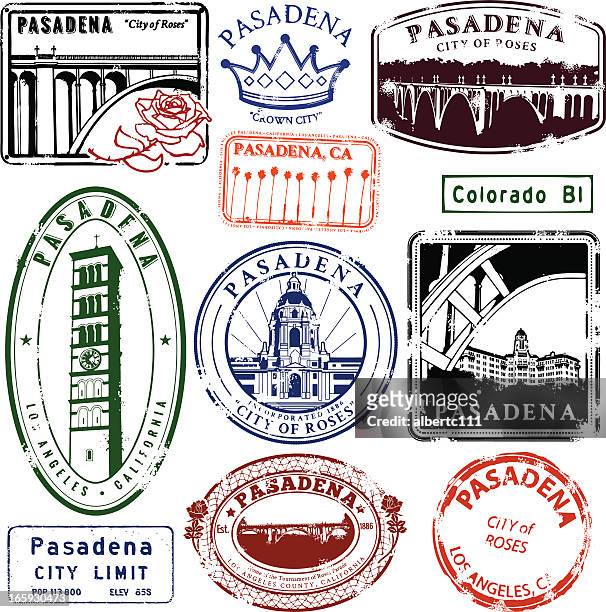 vintage pasadena stamps - pasadena california stock illustrations