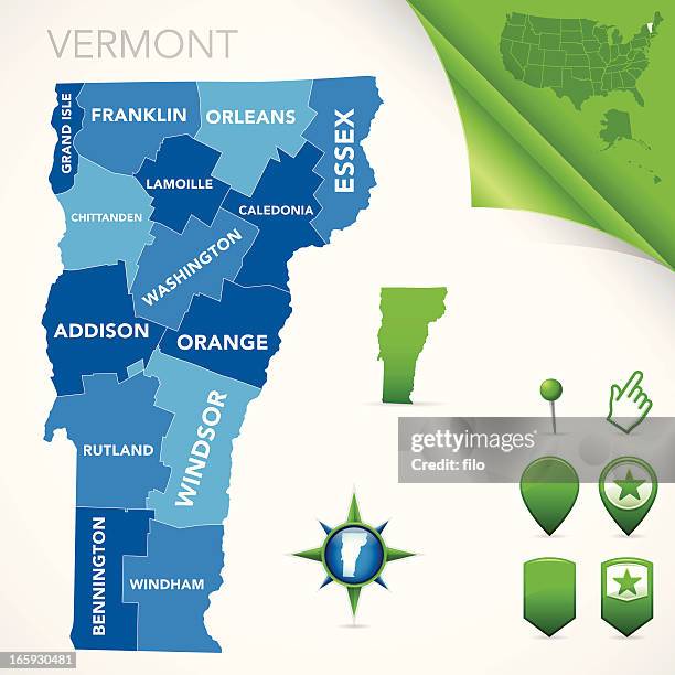 vermont county map - addison county stock illustrations