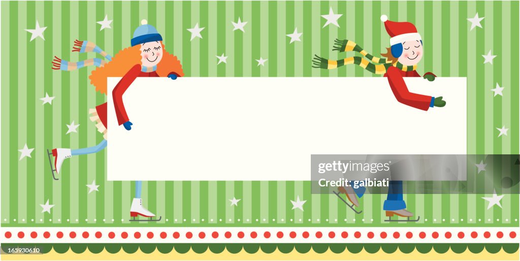 Iceskating 持つ少年と少女のサイン