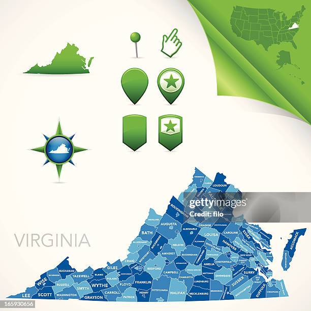 ilustraciones, imágenes clip art, dibujos animados e iconos de stock de condado de virginia, mapa - virginia