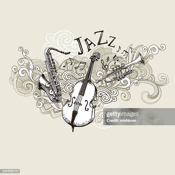 jazz instruments drawing - double bass stock illustrations