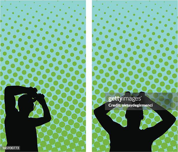 man looking through binoculars - binoculars isolated stock illustrations