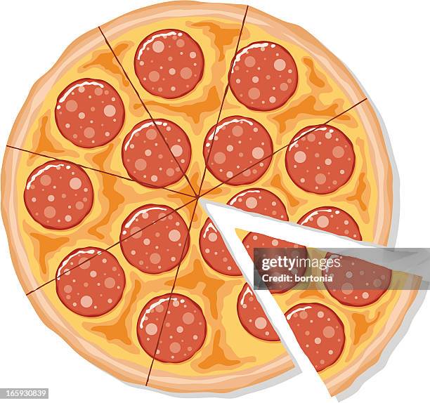 sliced pepperoni pizza - pizza stock illustrations