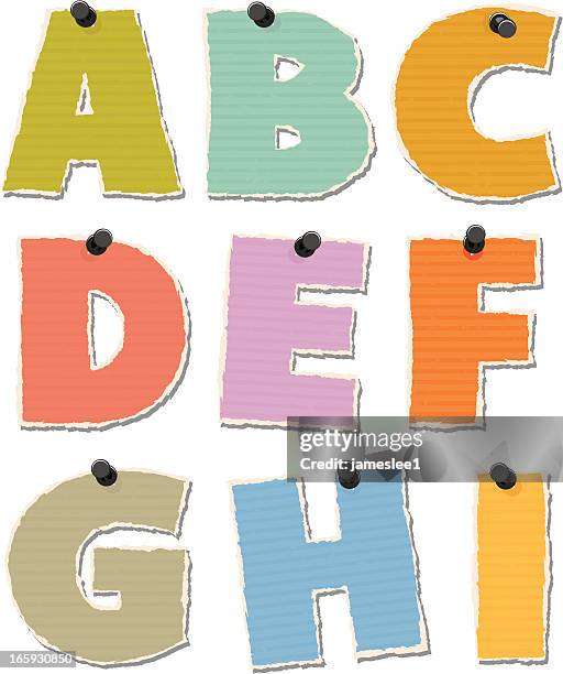 zerrissen papier alphabet - torn paper set stock-grafiken, -clipart, -cartoons und -symbole