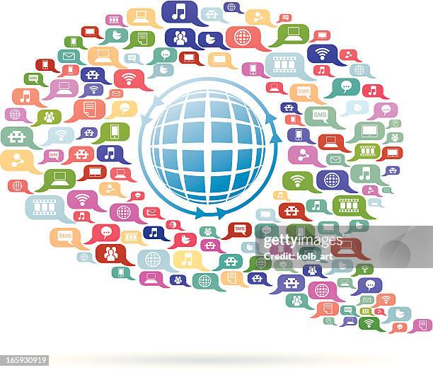 speech bubble with globe - multitasking phone stock illustrations