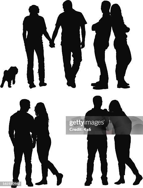 multiple images of a couple in love - woman full body behind stock illustrations