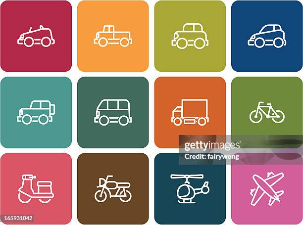 vehicle icon set - white minivan stock illustrations