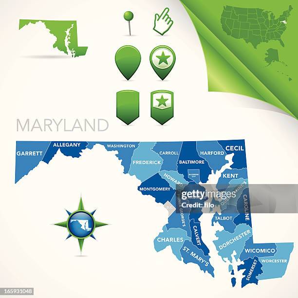 maryland county karte - maryland us state stock-grafiken, -clipart, -cartoons und -symbole