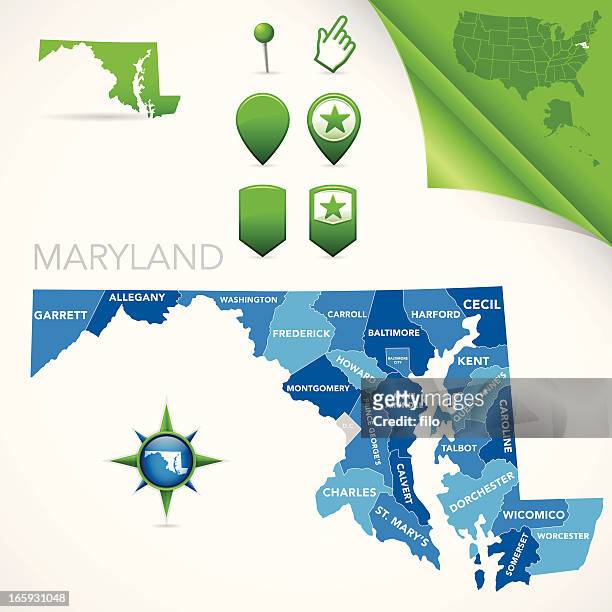 maryland county map - baltimore maryland stock illustrations
