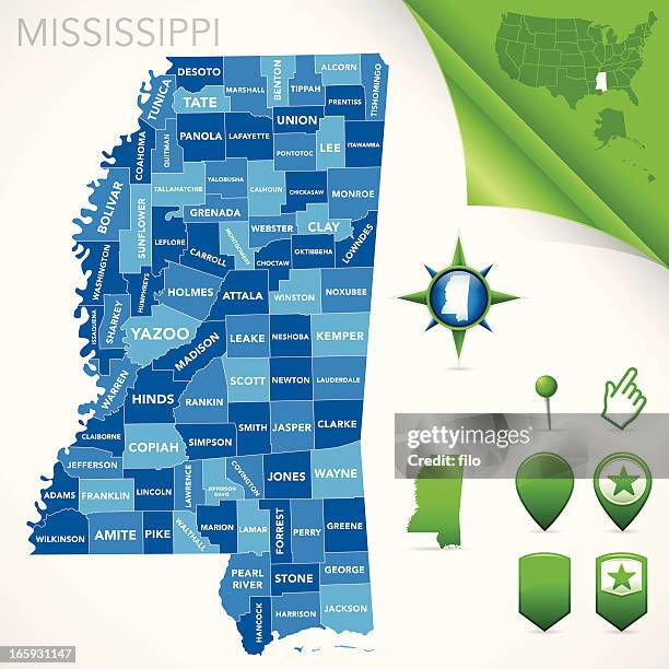 mississippi county karte - mississippi stock-grafiken, -clipart, -cartoons und -symbole