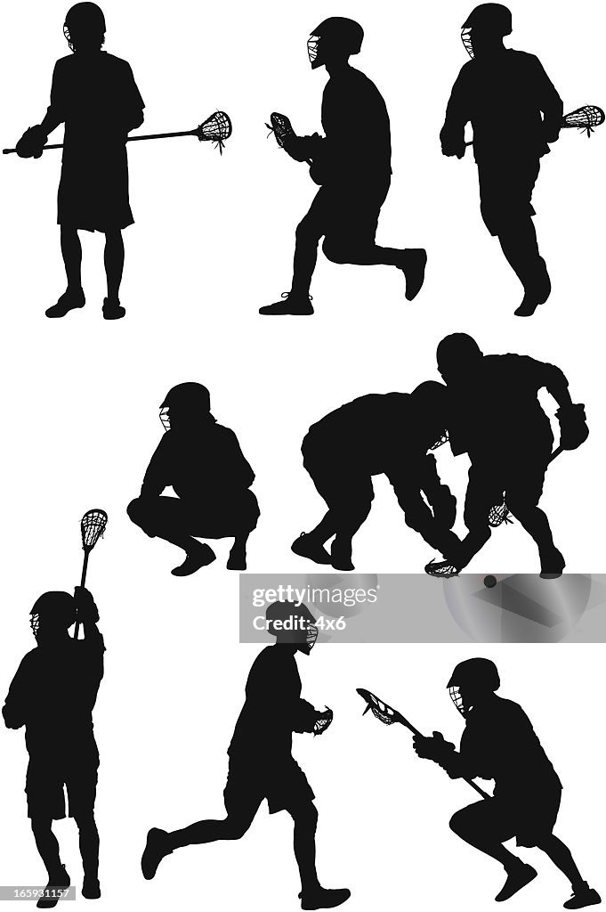 Silhouette of lacrosse players in action