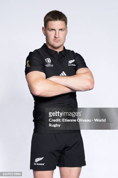 Jordie Barrett of New Zealand poses for a portrait during the New Zealand Rugby World Cup 2023 Squad photocall on September 02, 2023 in Lyon, France.