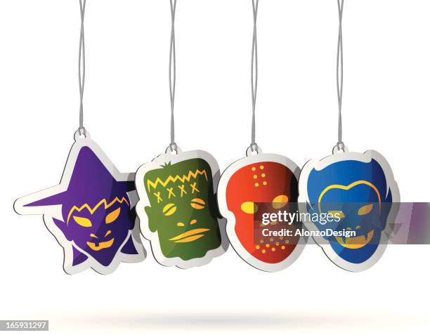halloween tags - mask hanging stock illustrations