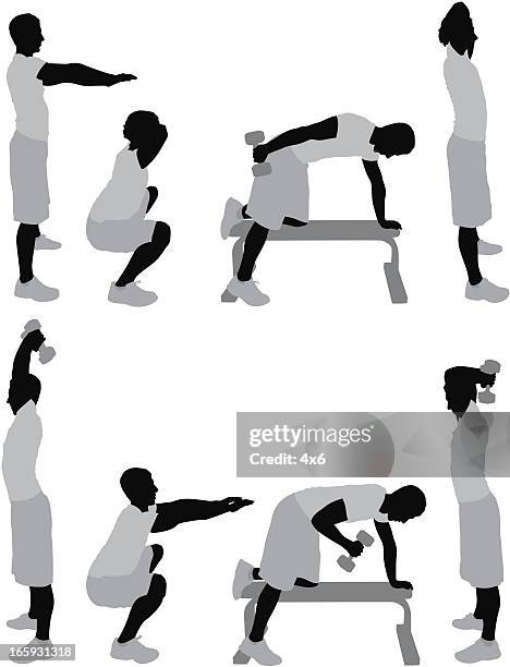 multiple images of a man exercising - push ups stock illustrations