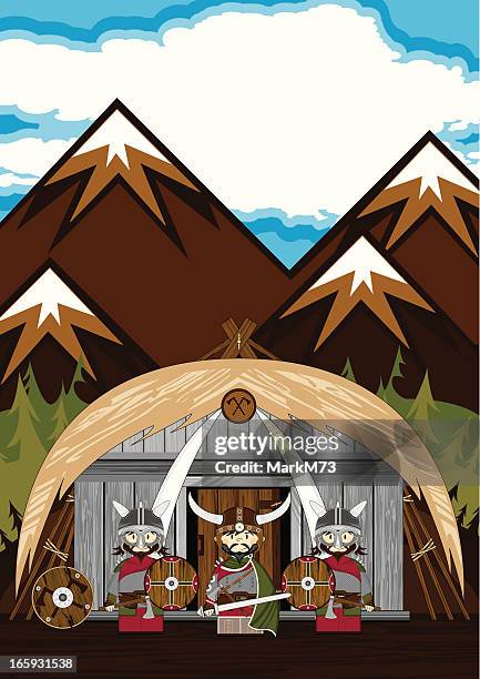 stockillustraties, clipart, cartoons en iconen met fierce viking warriors at house scene - scandinavian descent