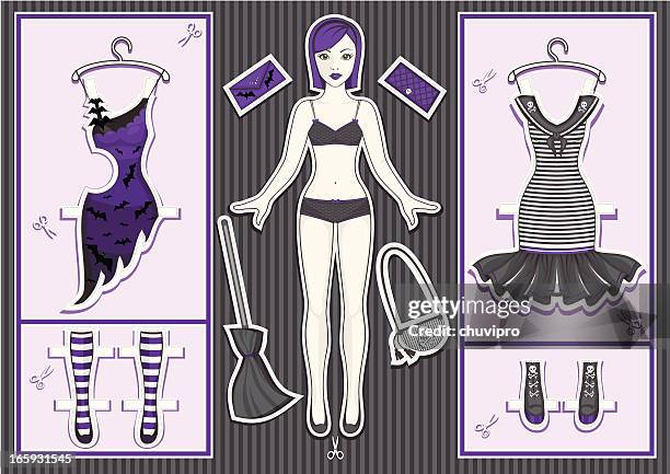 paper doll. halloween collection. - broom closet stock illustrations