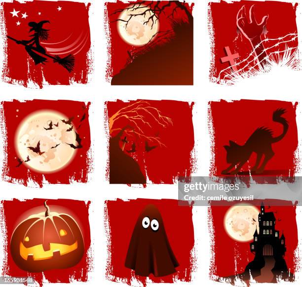 halloween silhouette set - halloween moon stock illustrations