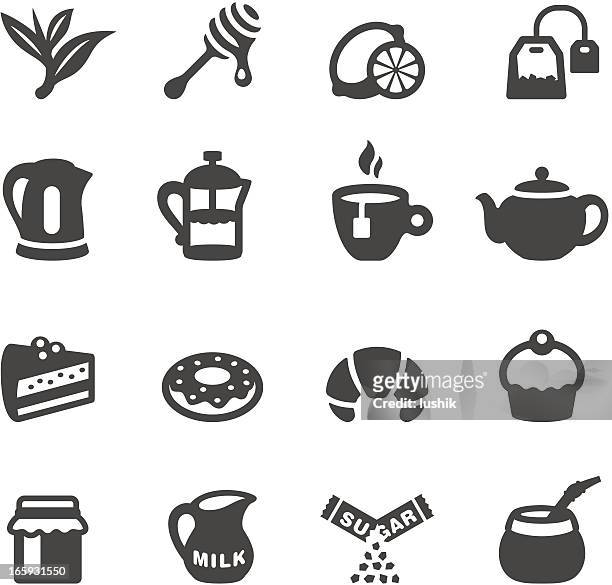 stockillustraties, clipart, cartoons en iconen met mobico icons - tea - croissant