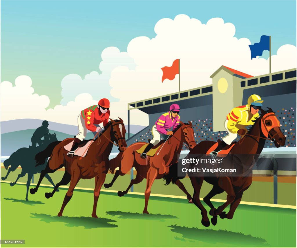 Thoroughbred Horses Racing to the Finish Line