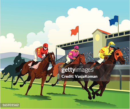 Thoroughbred Horses Racing to the Finish Line Thoroughbred Horses Racing to the Finish Line