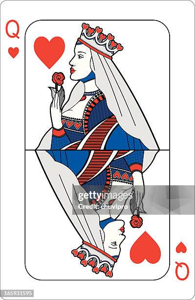 ilustraciones, imágenes clip art, dibujos animados e iconos de stock de queen de corazones - hearts playing card